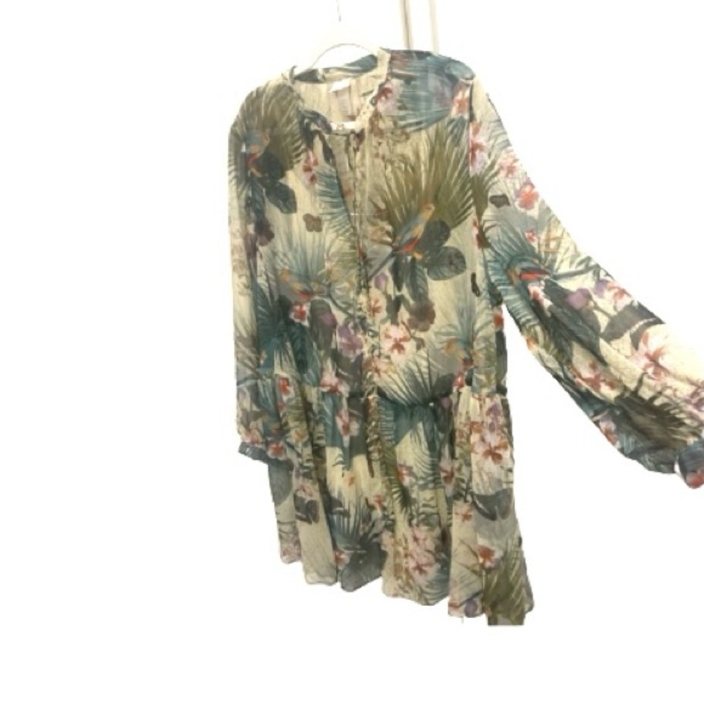 H&M sheer overlay long sleeve summer dress 14